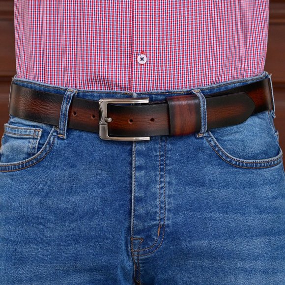 Genuine Leather Belt  For Men - Burnt Maroon Full Grain  - Free Personalization - Picture 7 of 15